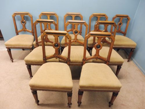 Rare Set of Ten Walnut Dining Chairs Arts & Crafts Movement Circa 1890