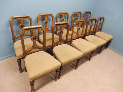 fig 1. RARE SET OF TEN WALNUT DINING CHAIRS ARTS & CRAFTS MOVEMENT CIRCA 1890