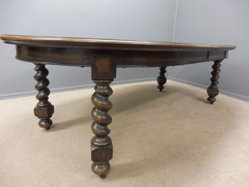 Victorian Oak Barley Twist Leg Extending Wind Out Dining Table Seats Up to 8 Circa 1890