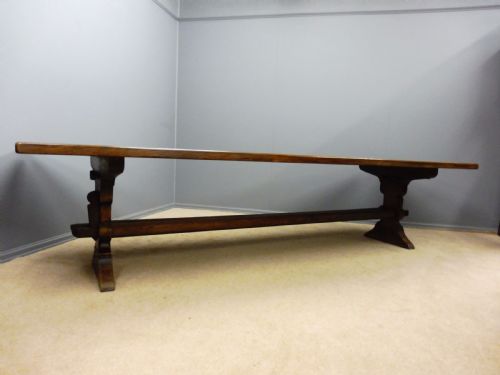 Impressive Large Solid Oak Refectory Table Circa 1920 Seats 12 Superb Condition