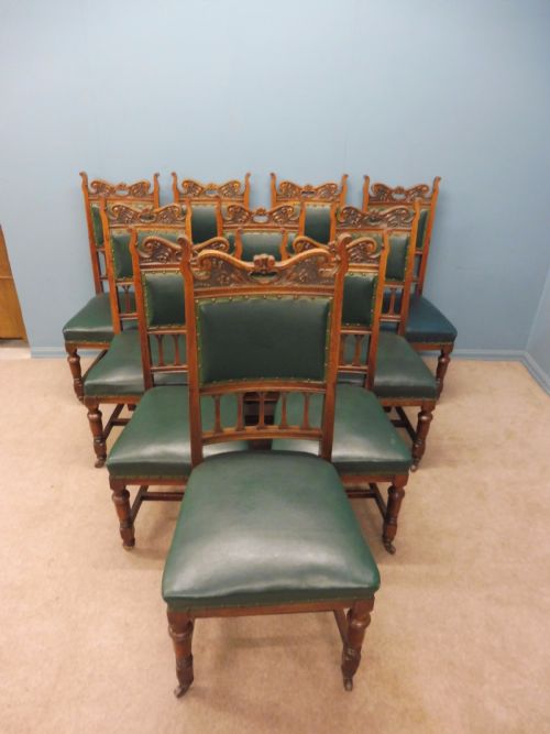 fig 1. SET OF 10 HIGH BACKED 19th CENTURY OAK DINING CHAIRS CIRCA