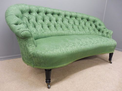 Charming Curved Victorian Sofa on Ebonised Legs Circa 1890