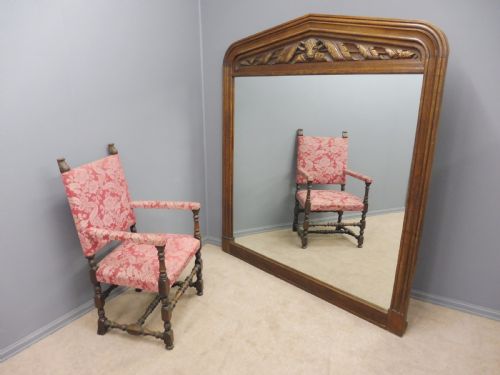 Very Large Antique Oak 19th Century Mirror with Carved Bull Frame Circa 1880
