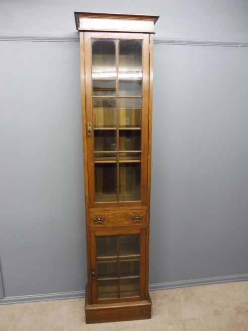 Tall Slim Oak Arts and Crafts Glazed Bookcase Circa 1900