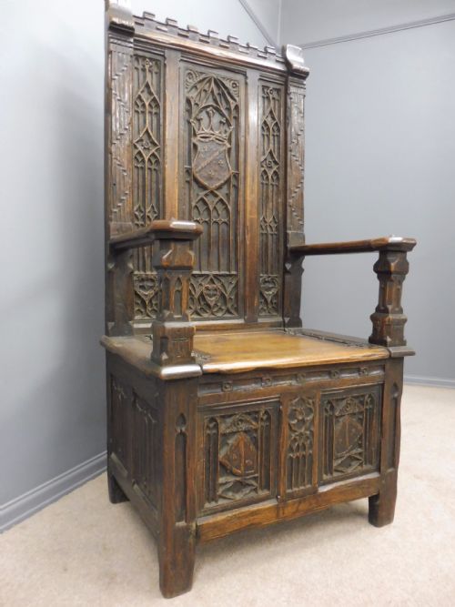 Absolutely Stunning 19th Century Oak Gothic Box Chair Circa 1880