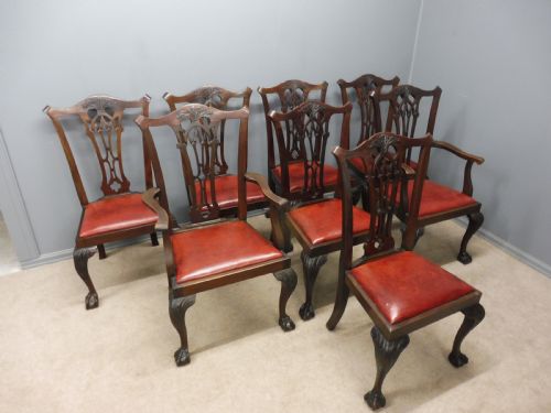 Set of 8 Good Quality Chippendale Design Dining Chairs Circa 1900