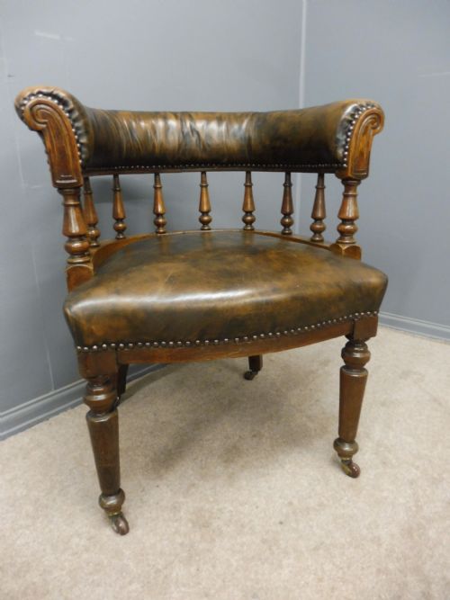 Victorian Oak and Leather Desk or Library Chair