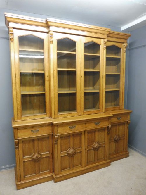 Large Victorian Oak Breakfront Library Bookcase