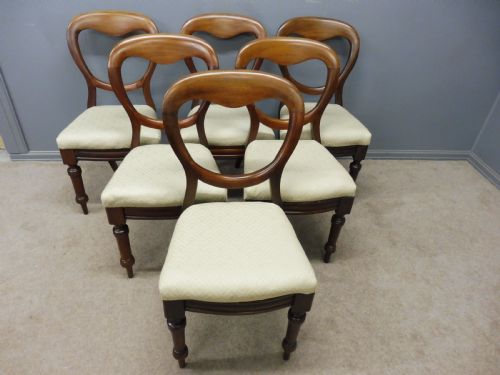 Set of Six Victorian Mahogany Balloon Back Dining Chairs