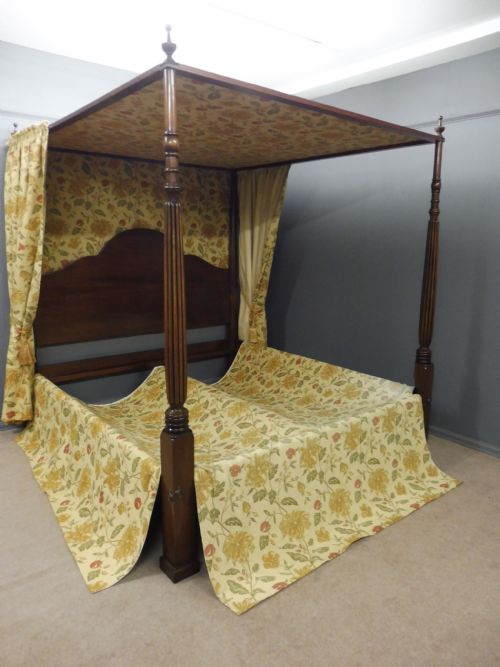 fig 1. SUPER KING SIZE FOUR POSTER CANOPY BED MAHOGANY c1920 WITH DRAPES CURTAINS & BED COVER