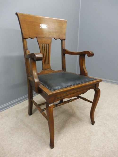 Edwardian Oak Desk Chair with Silver Plaque