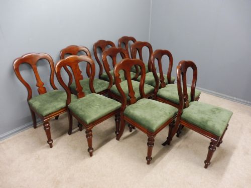 Set of Ten Restored Victorian Mahogany Dining Chairs