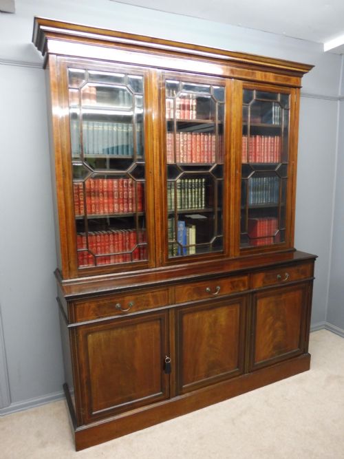 Large Edwardian Inlaid Mahogany Library Bookcase