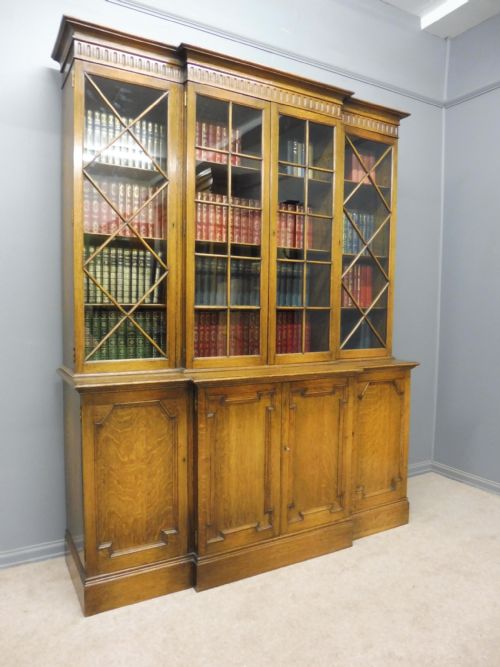 Oak Breakfront Library Bookcase