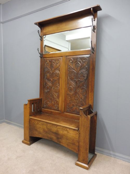 Edwardian Oak Box Seat Hallstand