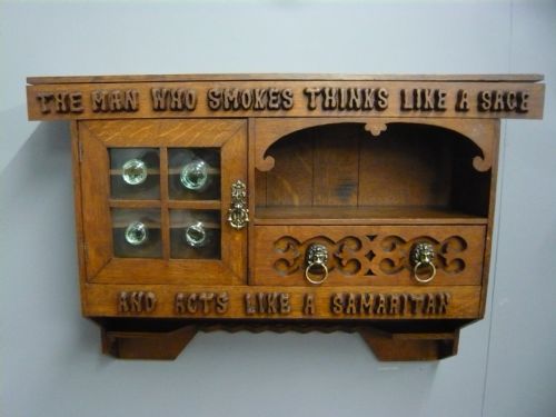 Arts and Crafts Carved Oak Glazed Wall Cabinet 1910