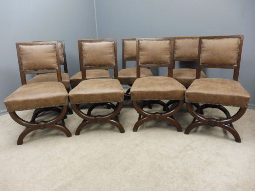 fig 1. SET OF 10 STYLISH OAK ARTS AND CRAFTS DINING CHAIRS