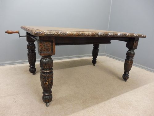Small Victorian Carved Oak Extending Dining Table