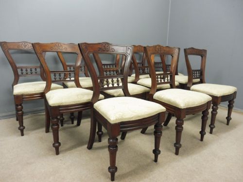 Set of 12 Victorian Walnut Dining Chairs
