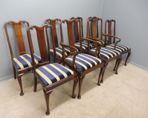 Set of 8 Edwardian Mahogany Queen Anne Style Dining Chairs Circa 1910