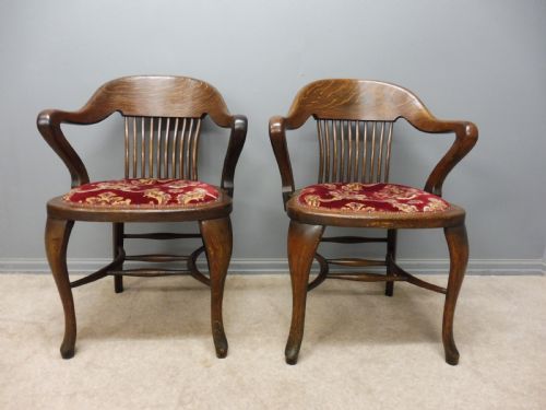 Pair of Oak Office Armchairs/ Desk Chairs Circa 1900