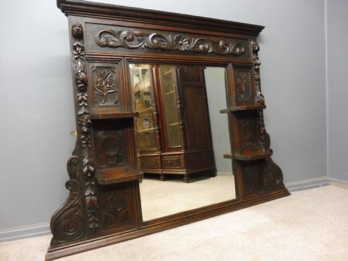 Victorian Carved Oak Over Mantle Mirror