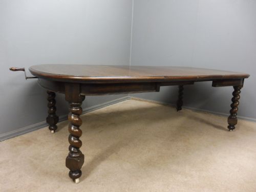 Victorian Oak Twist Leg Extending Wind Out Dining Table