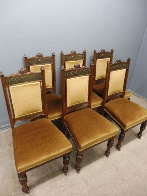Set of 6 Walnut Arts and Crafts Dining Chairs