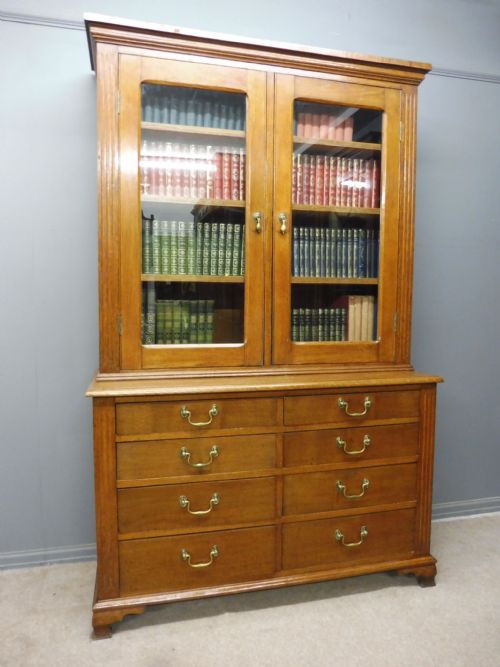 Antique Oak Bookcase on Chest Circa 1900