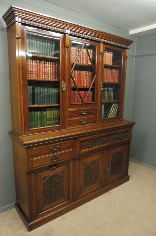 Large Victorian Mahogany Library Secretaire Bookcase with Folio Cabinet