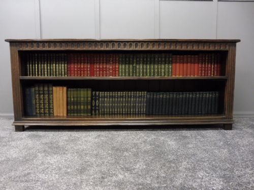 Long Low Solid Oak Tudor Style Bookcase