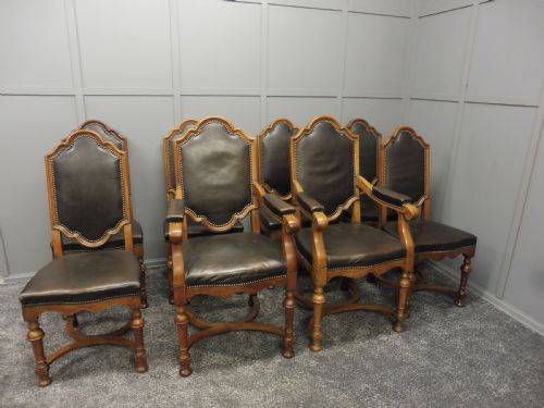 fig 1. SET OF 8 EDWARDIAN OAK AND LEATHER DINING CHAIRS
