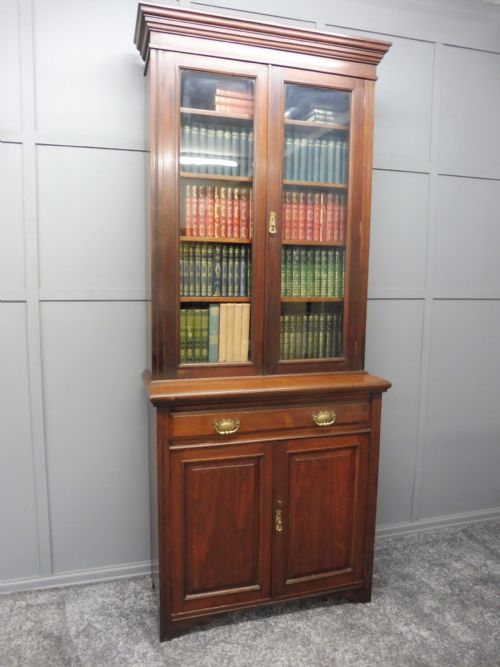 Tall Slim Edwardian Walnut Bookcase