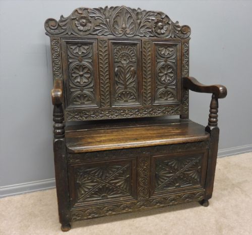 19th Century Carved Oak Settle/bench