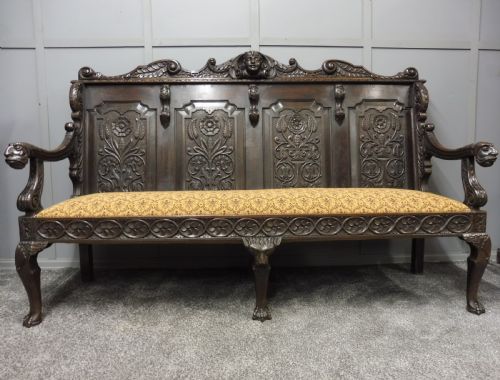 Superb 19th Century Carved Oak Bench