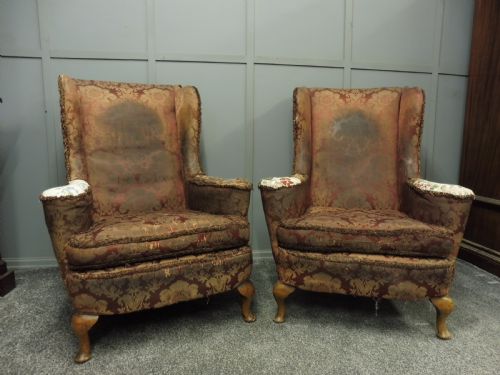 Antique Wing Armchairs for Recovering