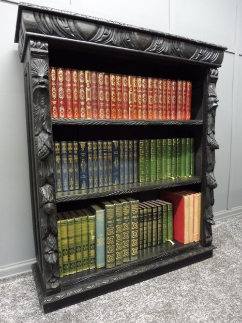 Very Dark Oak Carved Victorian Bookcase