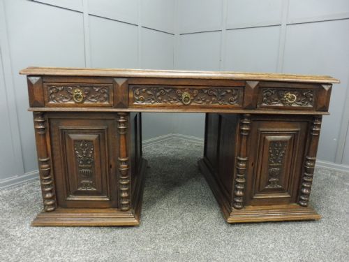 Victorian Carved Oak Partners Desk