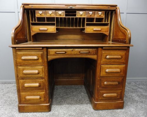Edwardian Oak Roll Top Desk