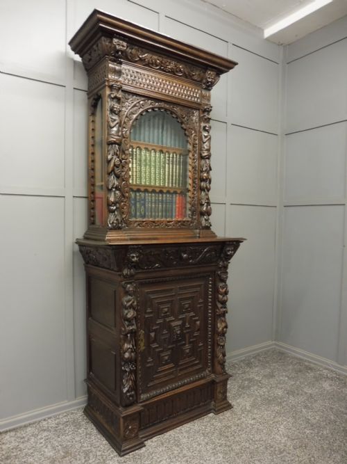 Victorian Carved Oak Bookcase / Display Cabinet