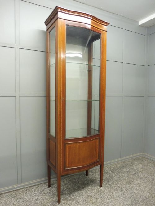 Tall Slim Serpentine Fronted Edwardian Inlaid Display Cabinet Circa 1900-1910