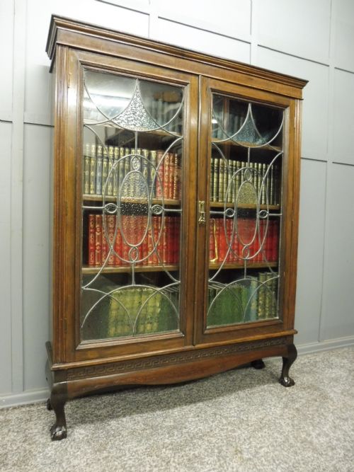 Oak Bookcase with Art Deco Glass Doors Circa 1920