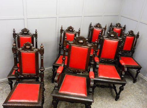 Set of 8 Victorian Oak Dining Chairs