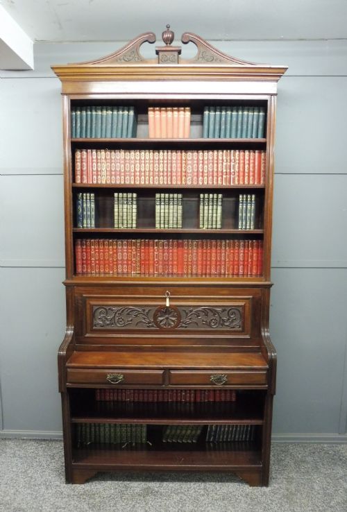 fig 1. TALL VICTORIAN SECRETAIRE OPEN BOOKCASE