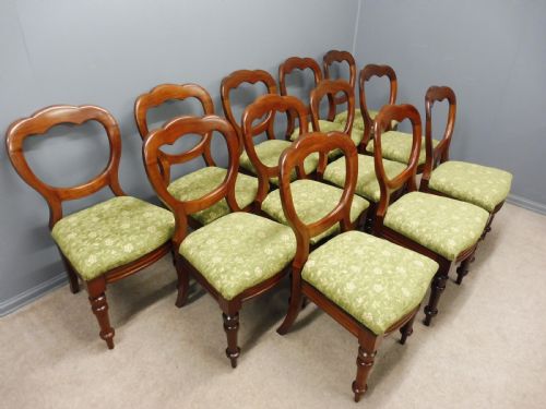 Set of 12 Victorian Mahogany Balloon Back Dining Chairs