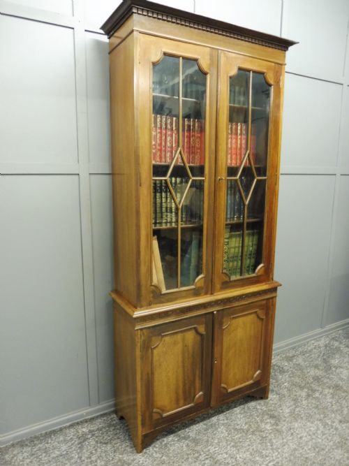 Edwardian Walnut Cabinet Bookcase