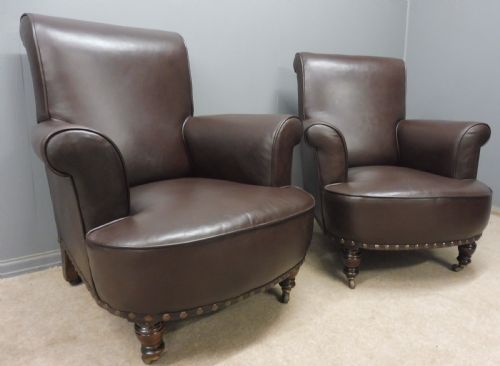 Good Pair of Antique Leather Armchairs