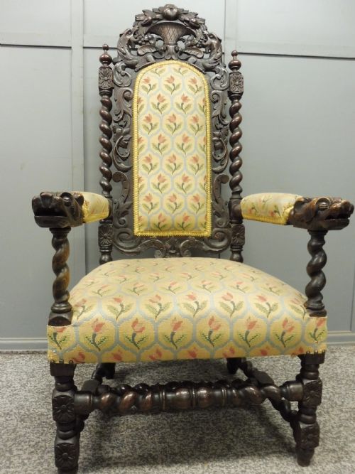 19th Century Carved Oak Armchair