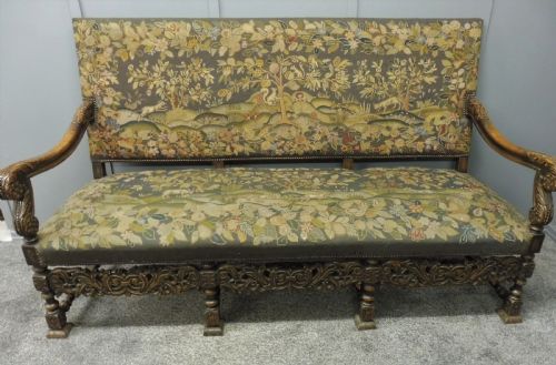 Unique 19th Century Oak Deep Seated Tapestry Sofa