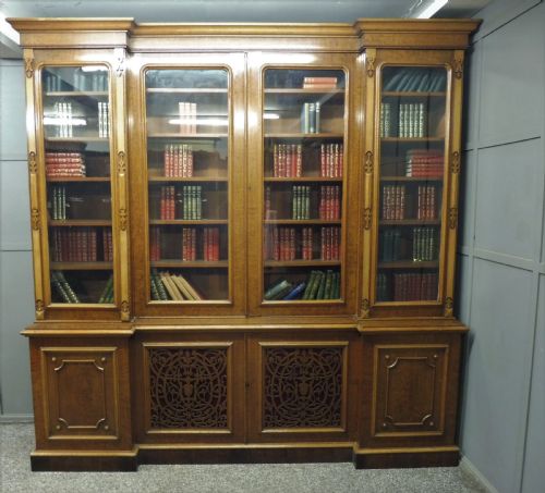 Large Victorian Oak Breakfront Bookcase